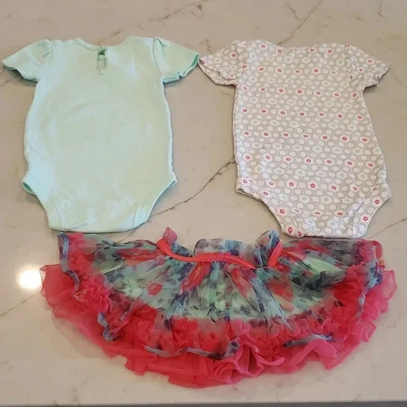 Pretty Tutu Bodysuit Set baby starters girl 9M Flower mint aqua pink grey Onsie - Picture 3 of 5